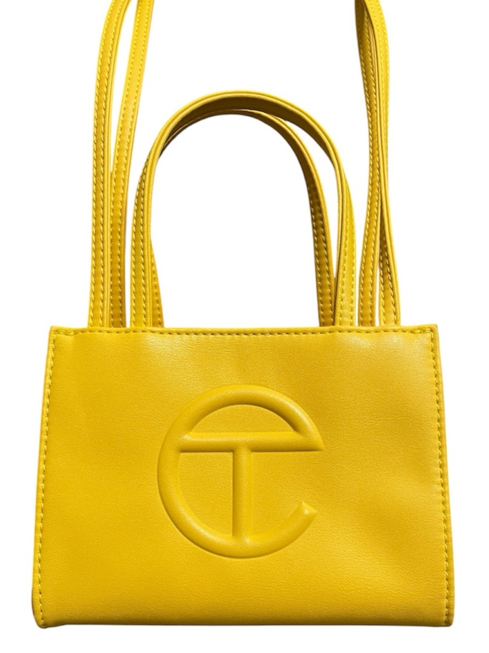 Telfar Small Yellow Mini Top HandleTote Shoulder Bag with Embossed Logo